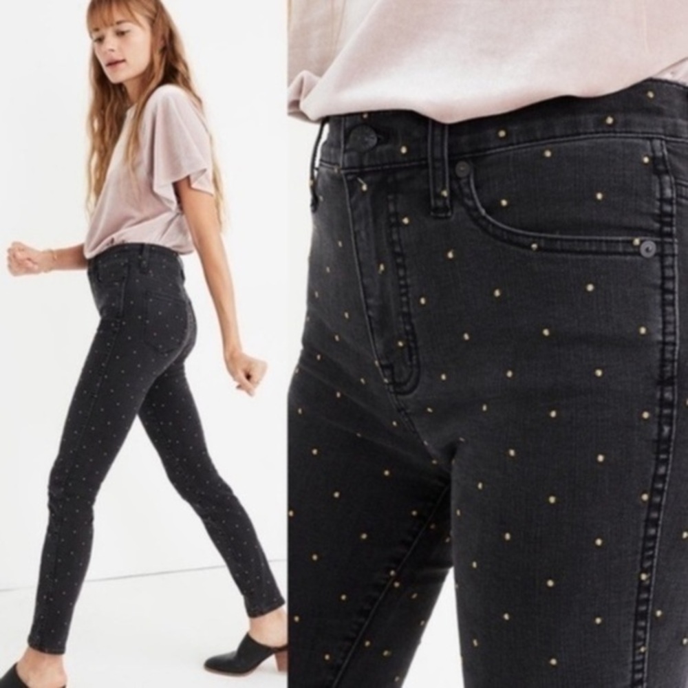 NWT MADEWELL 10" High-Rise Skinny Jeans: Metallic Dot Edition size 24 - Picture 4 of 12
